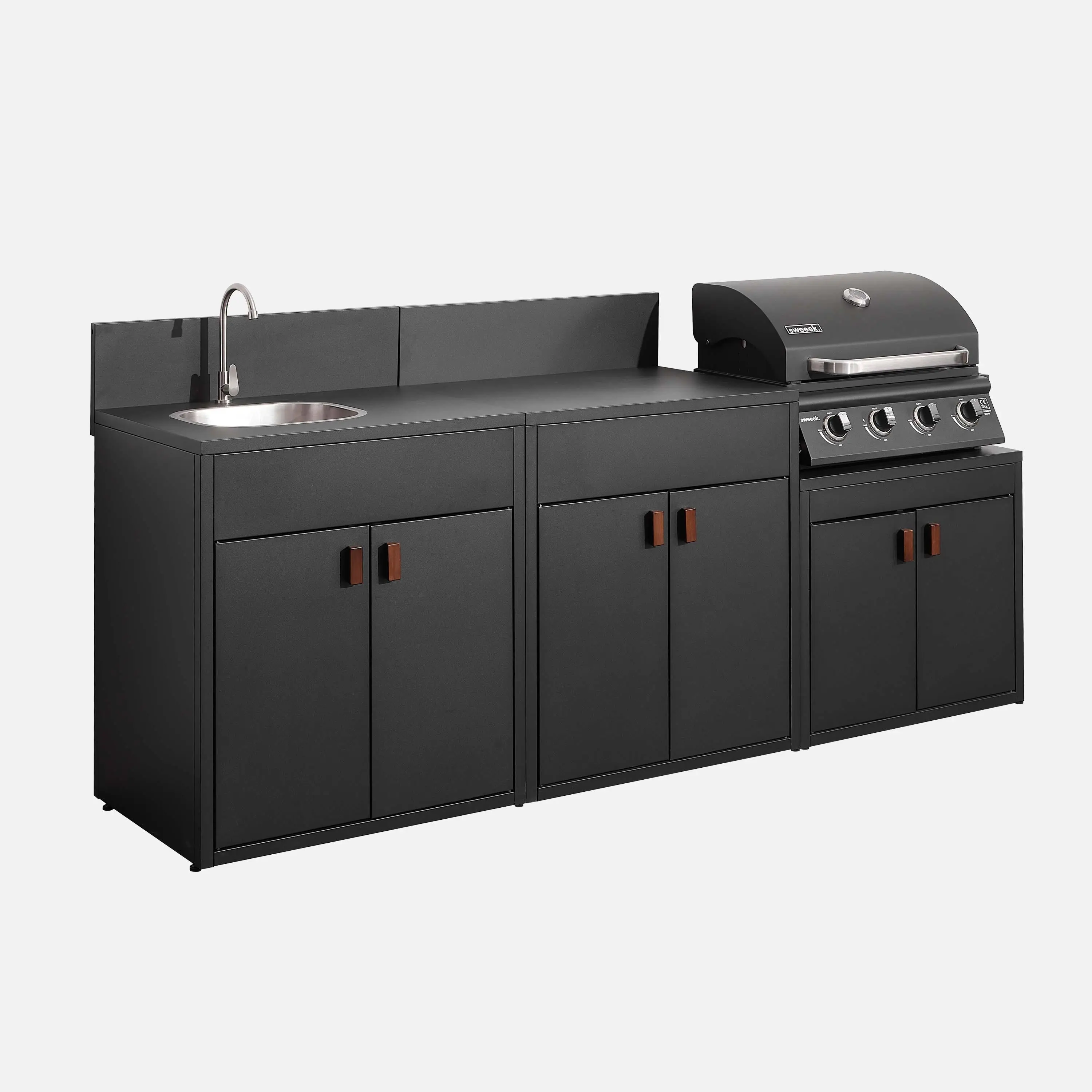 Cuisine extérieure 3 modules acier avec barbecue gaz 4 brûleurs
