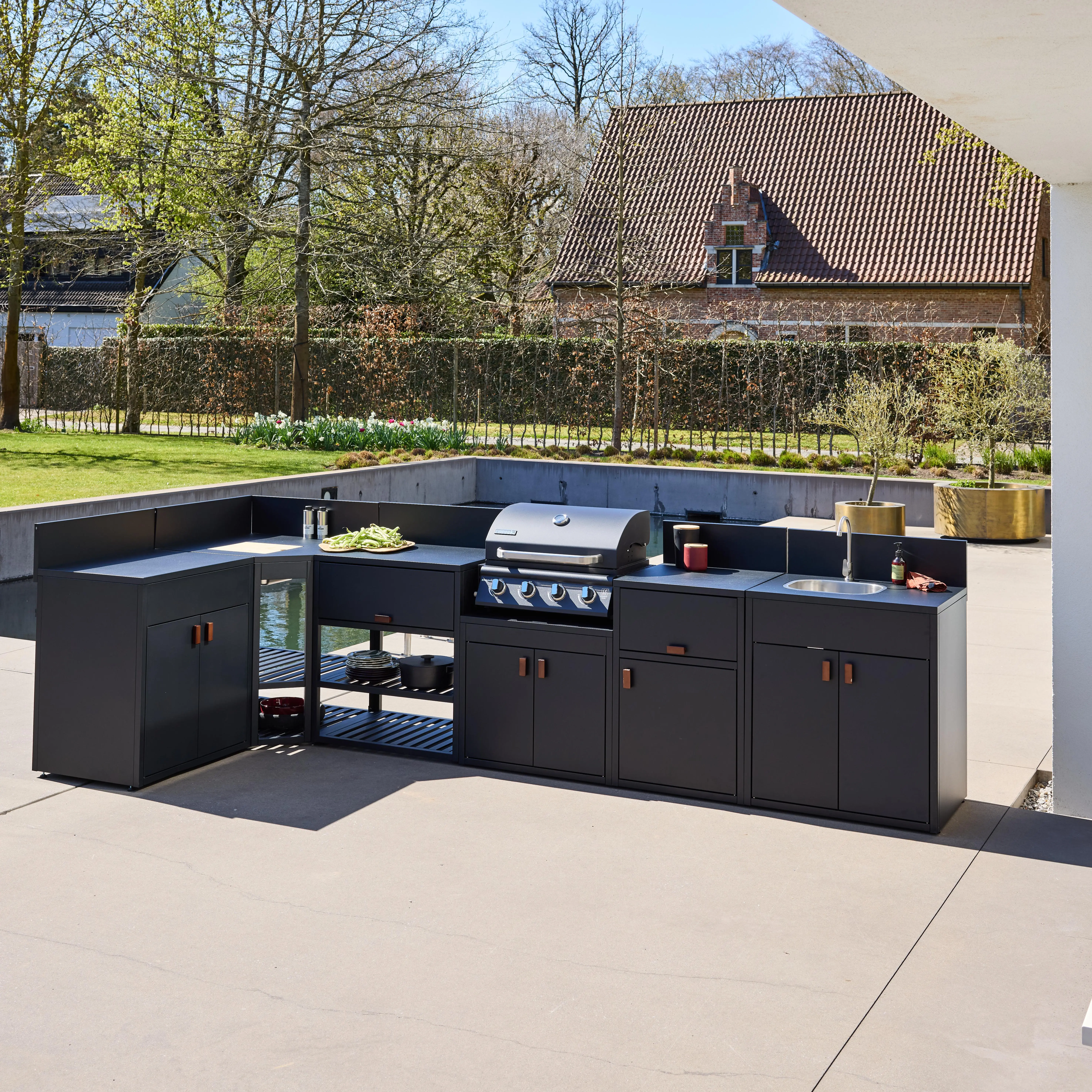 Cuisine extérieure 6 modules acier avec barbecue gaz 4 brûleurs