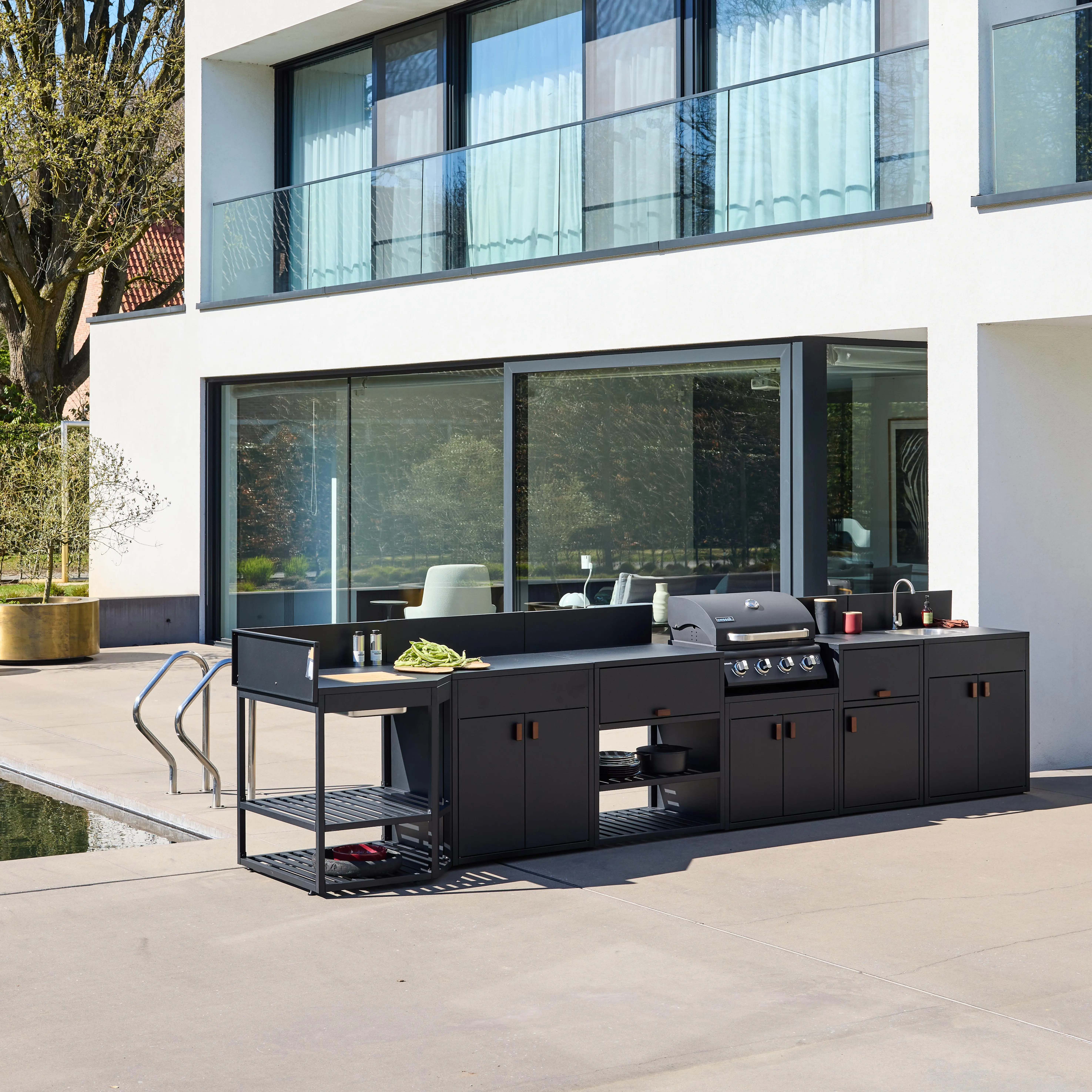 Cuisine extérieure 6 modules acier avec barbecue gaz 4 brûleurs