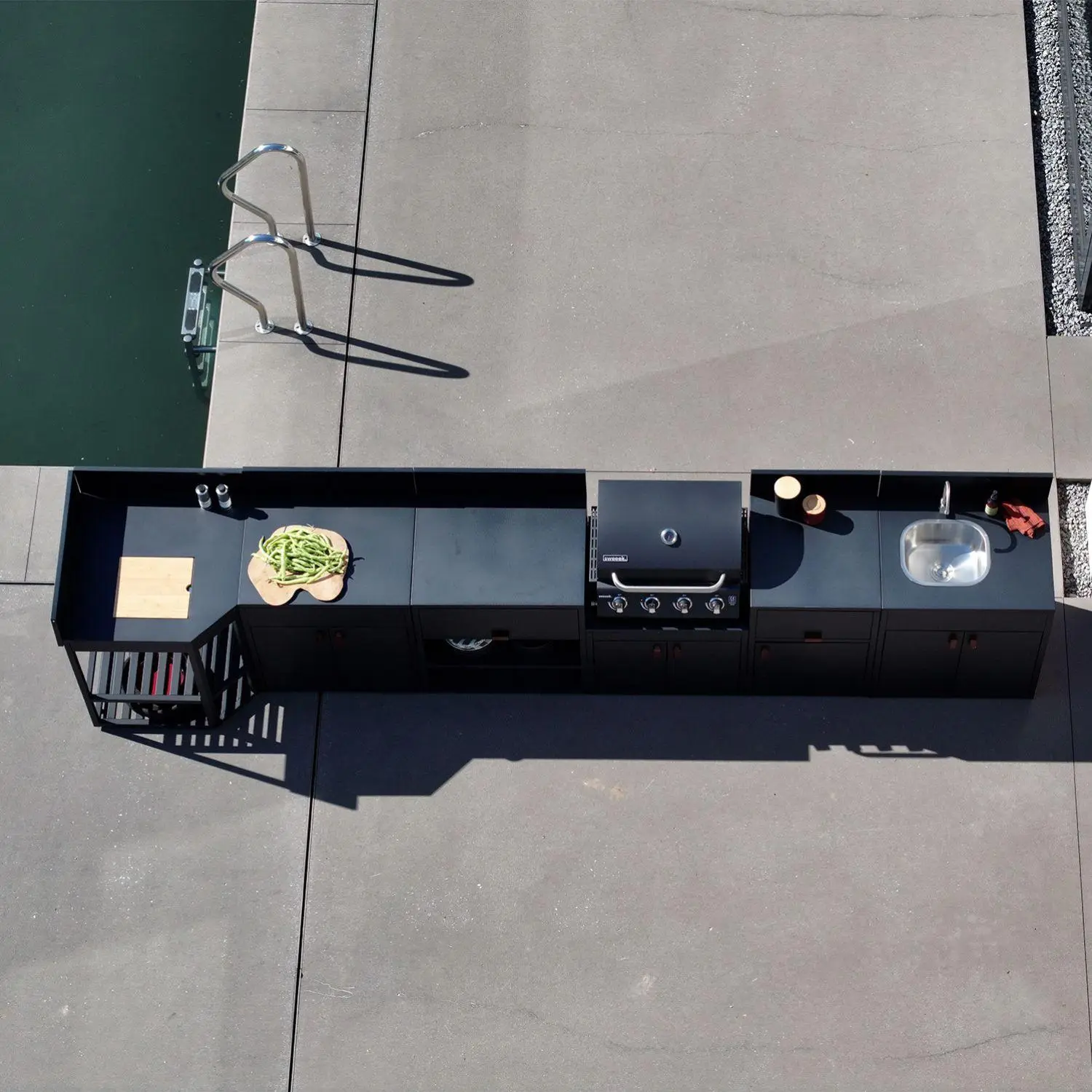 Cuisine extérieure 6 modules acier avec barbecue gaz 4 brûleurs