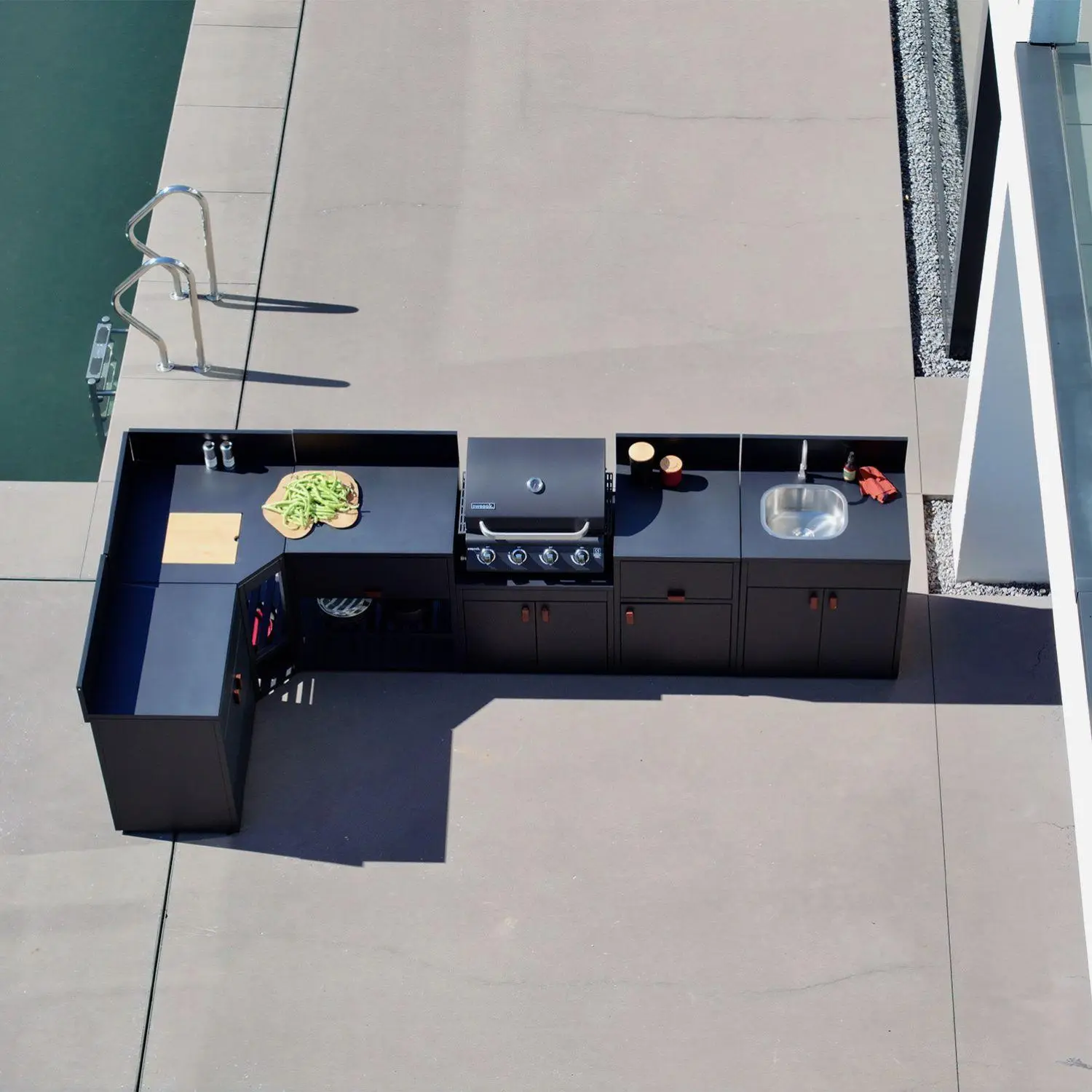 Cuisine extérieure 6 modules acier avec barbecue gaz 4 brûleurs