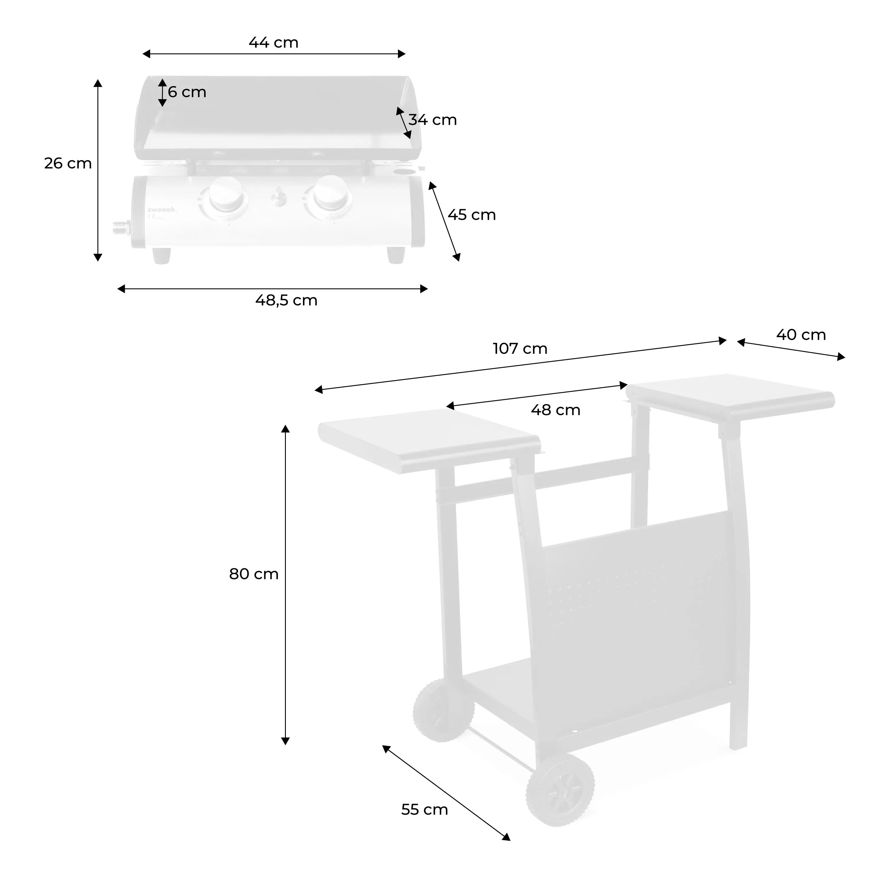 Plancha gaz 2 brûleurs inox 5kW avec chariot