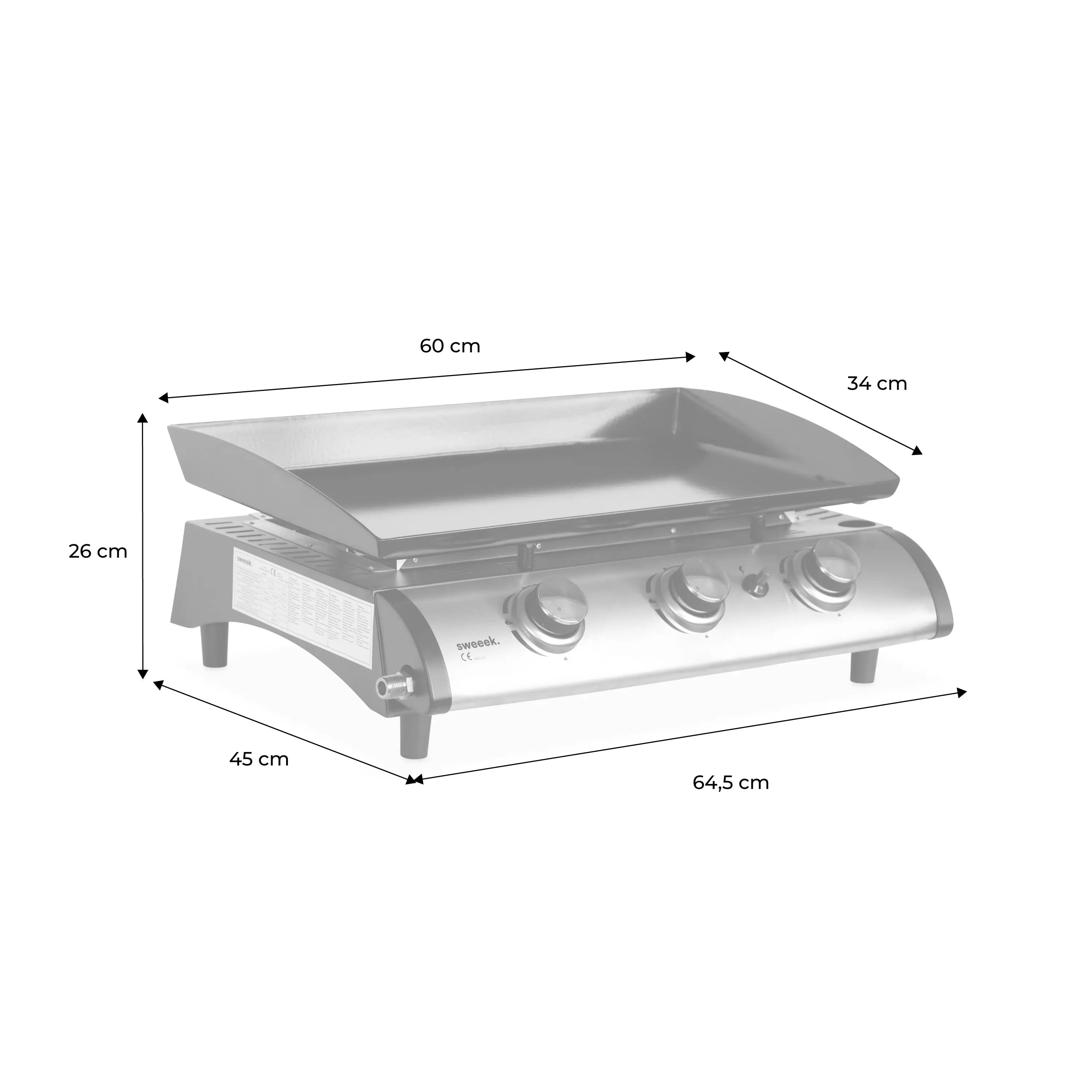 Plancha gaz 3 brûleurs inox 7,5kW