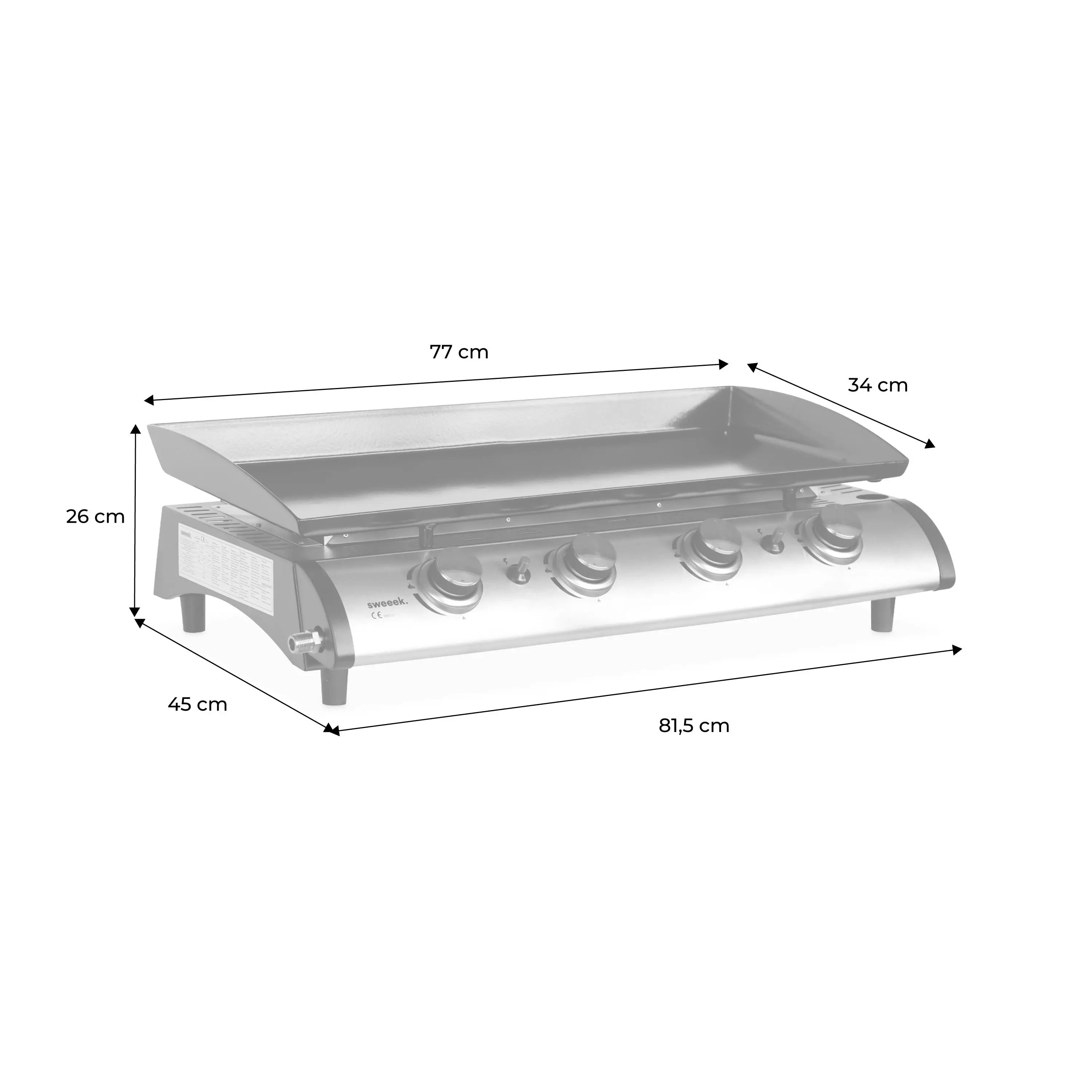 Plancha gaz 4 brûleurs inox 10kW