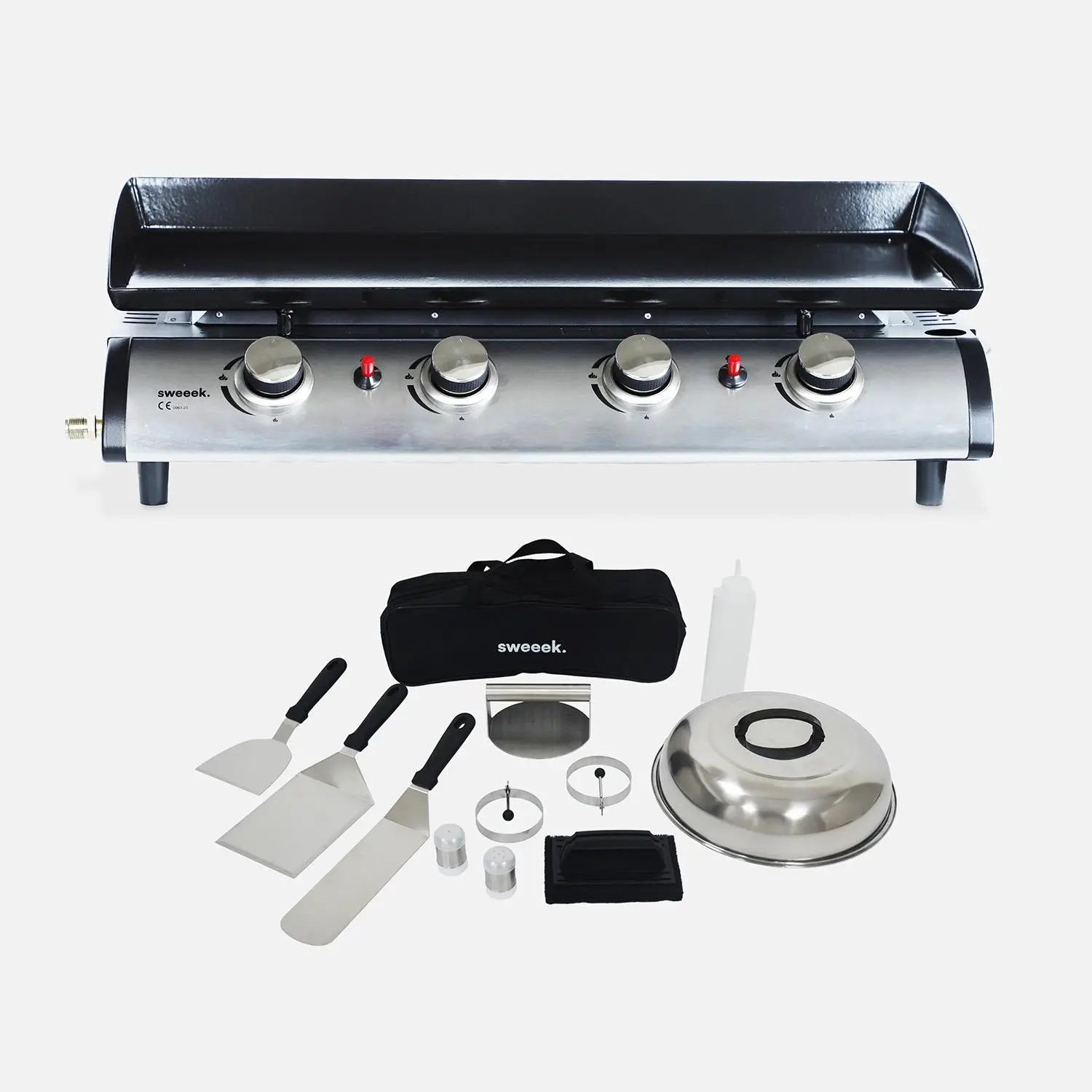 Plancha gaz 4 brûleurs inox 10kW avec ustensiles