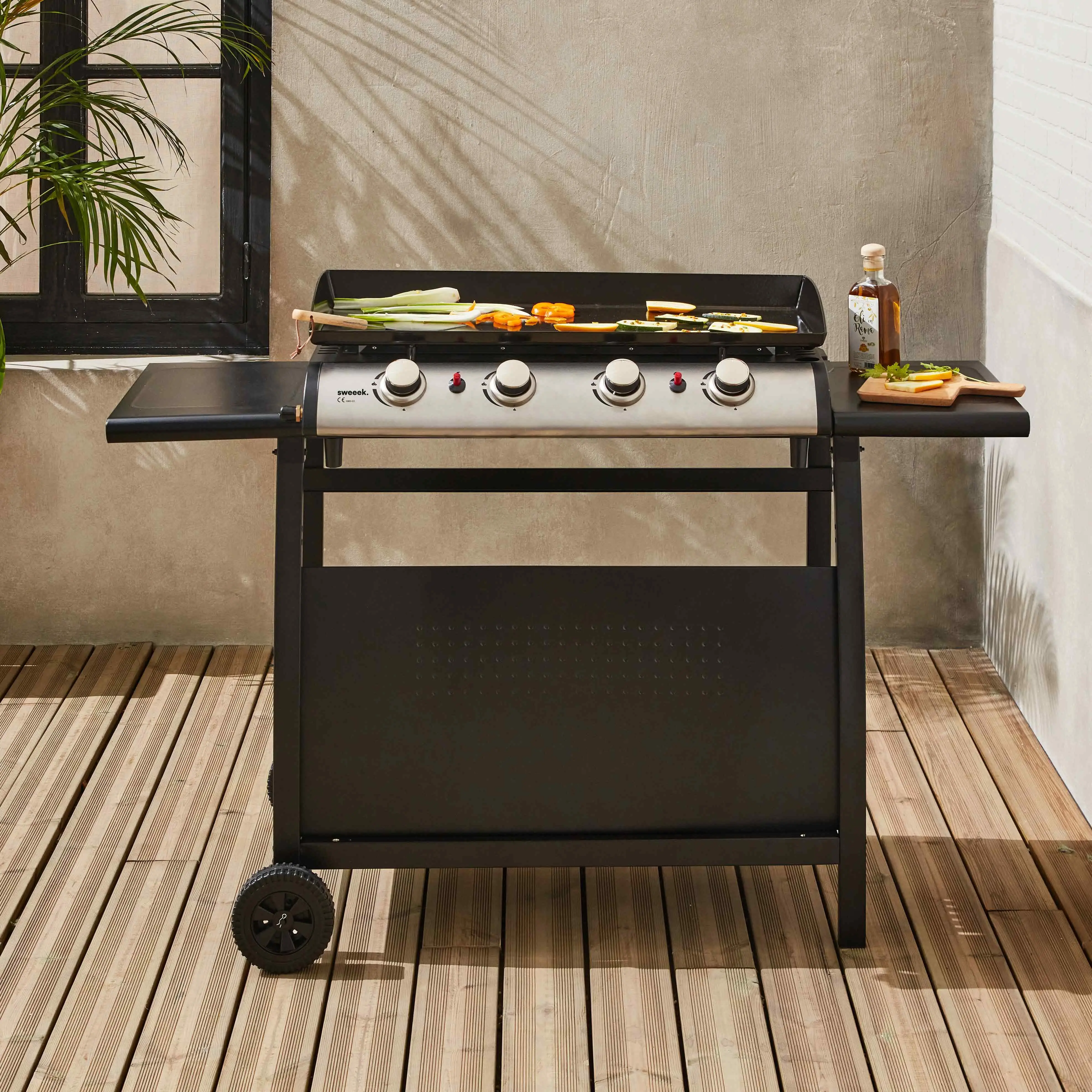 Plancha gaz 4 brûleurs inox 10kW avec chariot