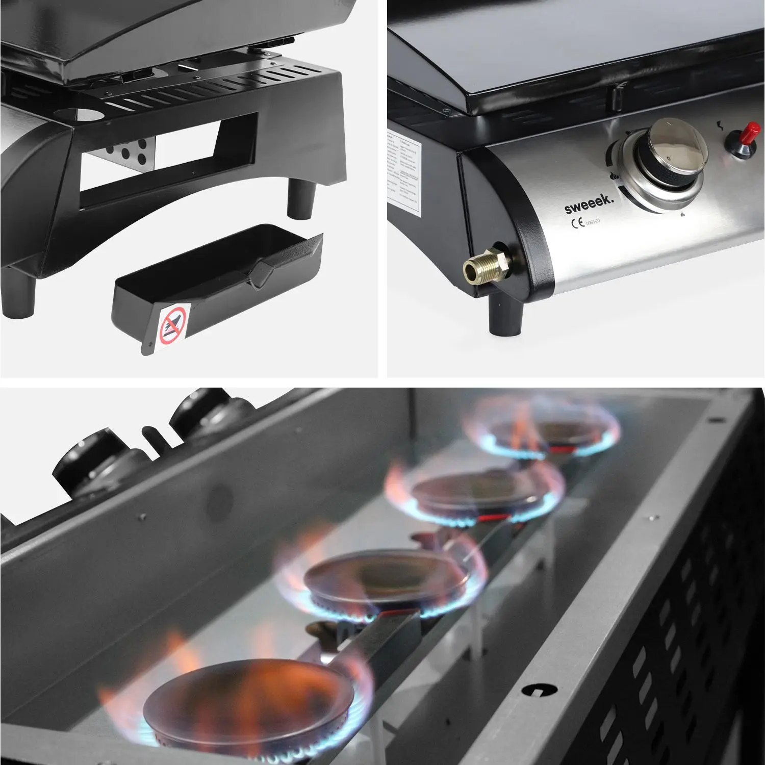 Plancha gaz 4 brûleurs inox 10kW avec chariot