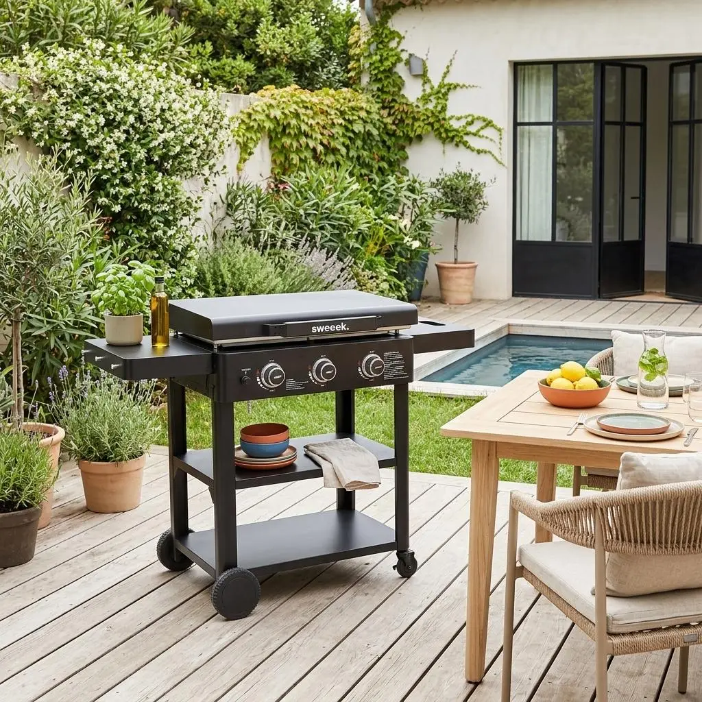 Plancha gaz 3 brûleurs acier inoxydable 12kW avec chariot