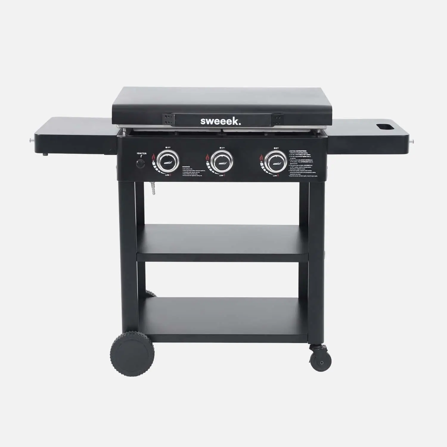 Plancha gaz 3 brûleurs acier inoxydable 12kW avec chariot et ustensiles