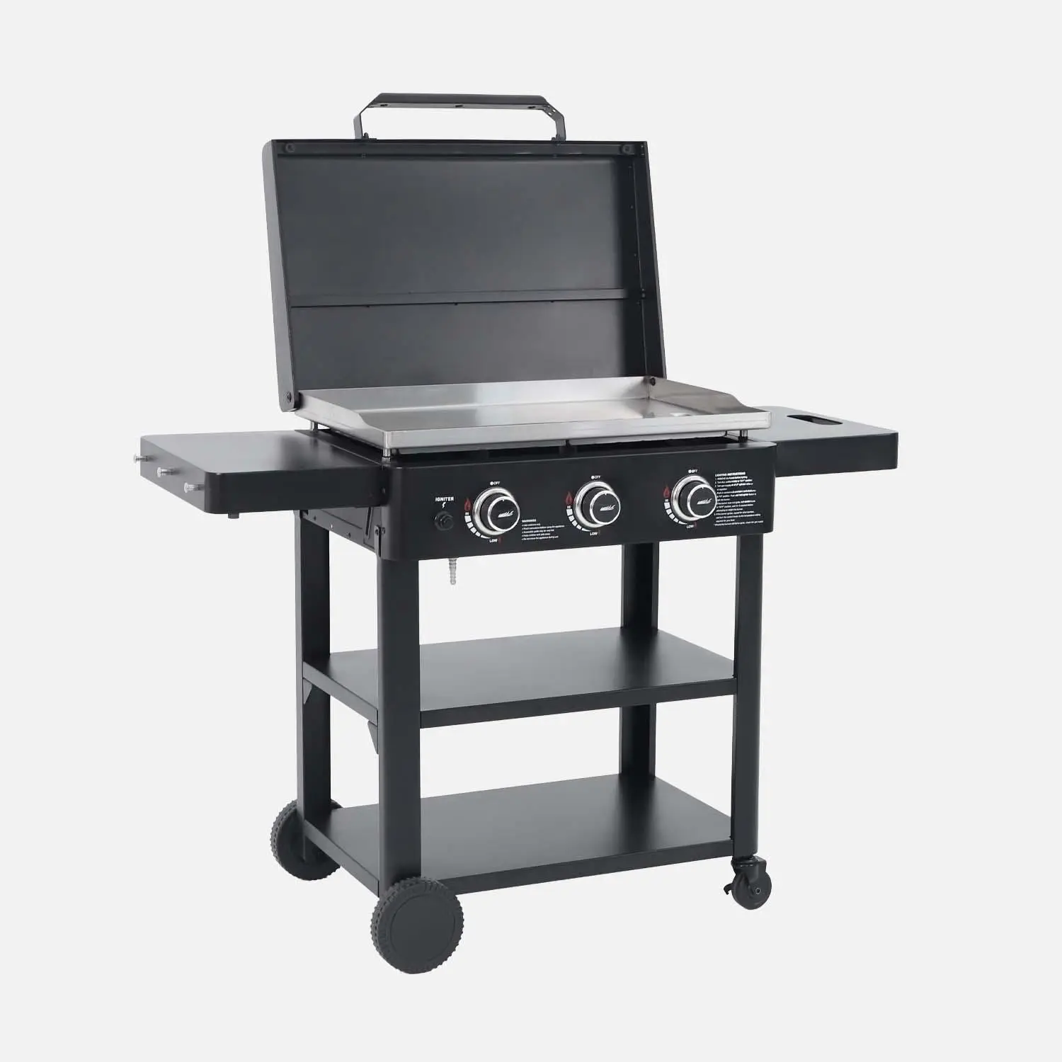 Plancha gaz 3 brûleurs acier inoxydable 12kW avec chariot et ustensiles