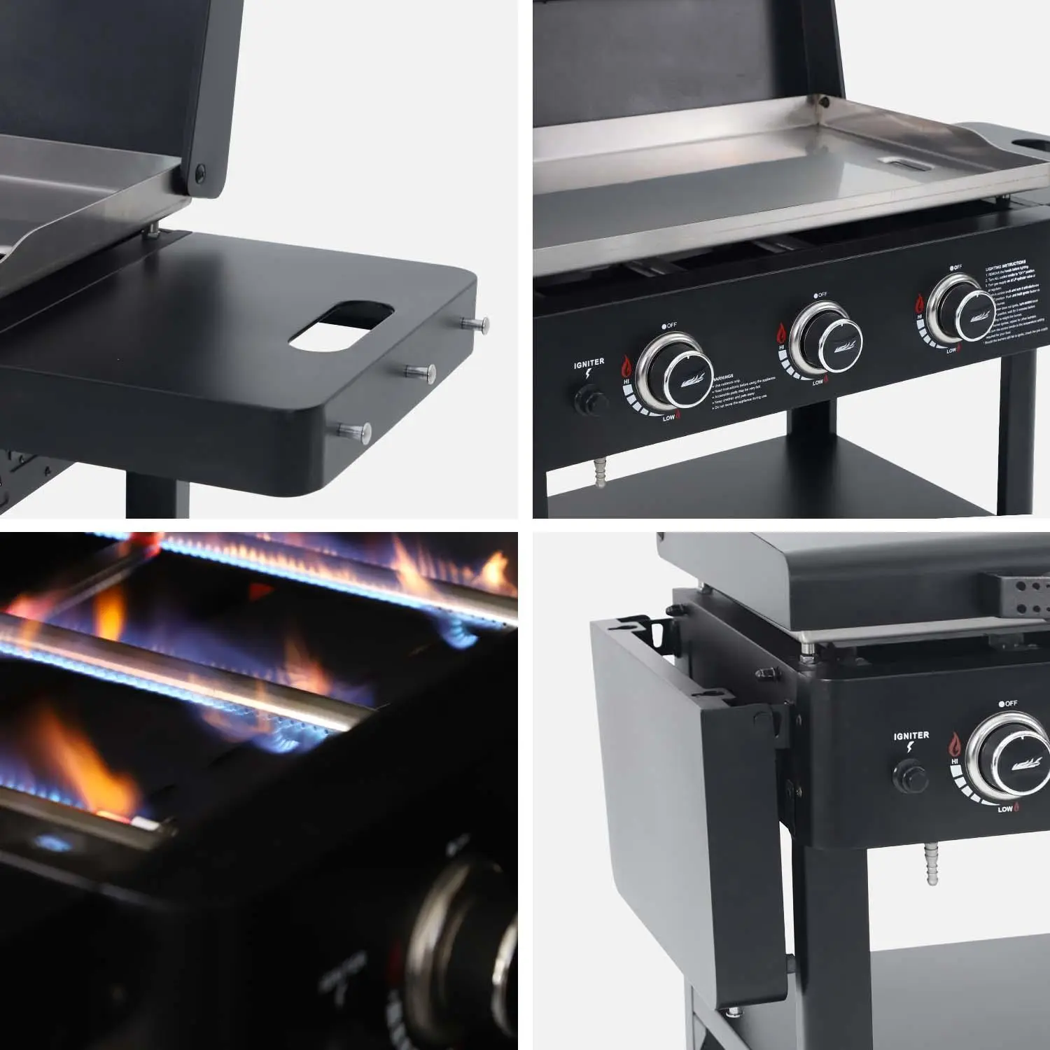 Plancha gaz 3 brûleurs acier inoxydable 12kW avec chariot et ustensiles
