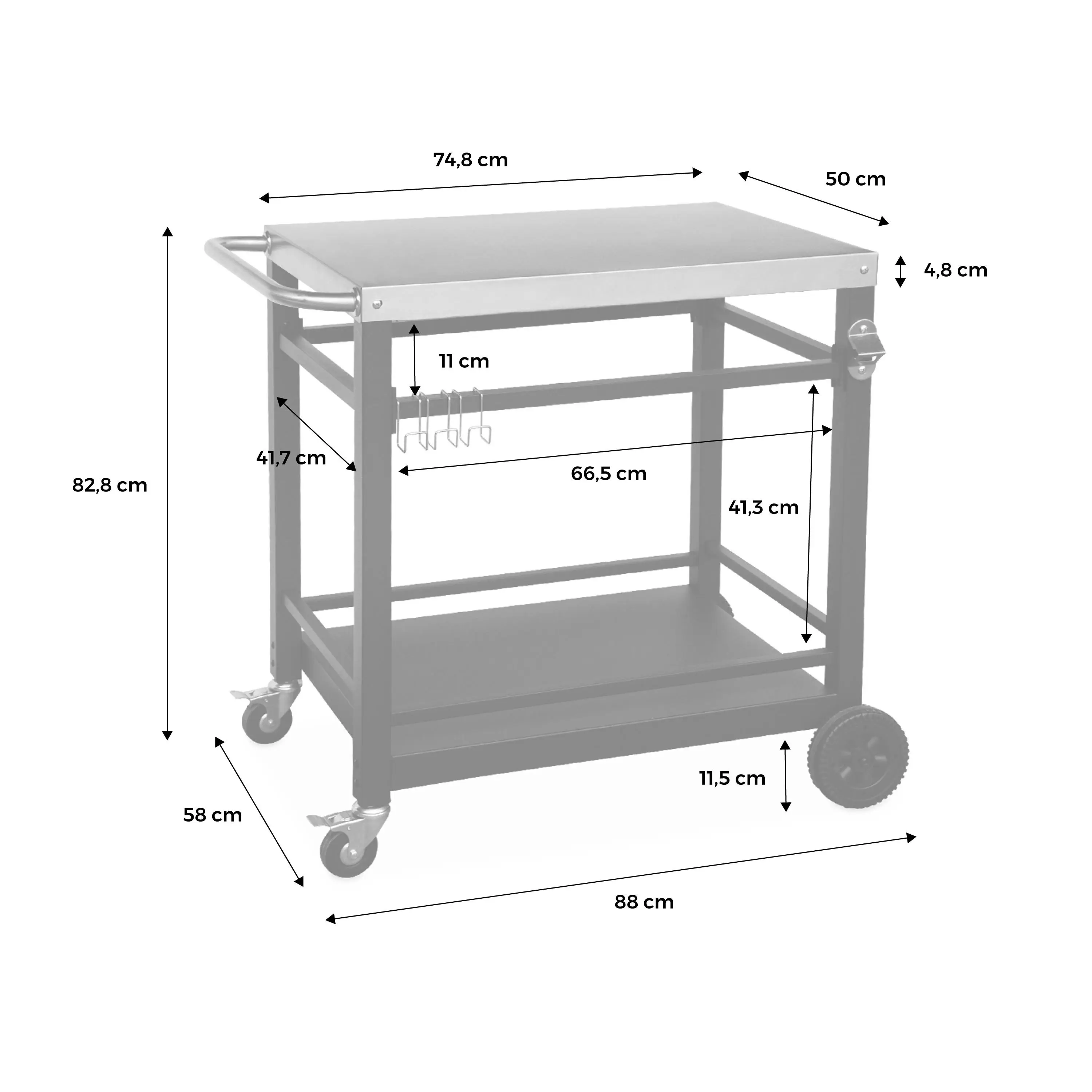 Desserte de barbecue acier 88cm avec roues et poignée