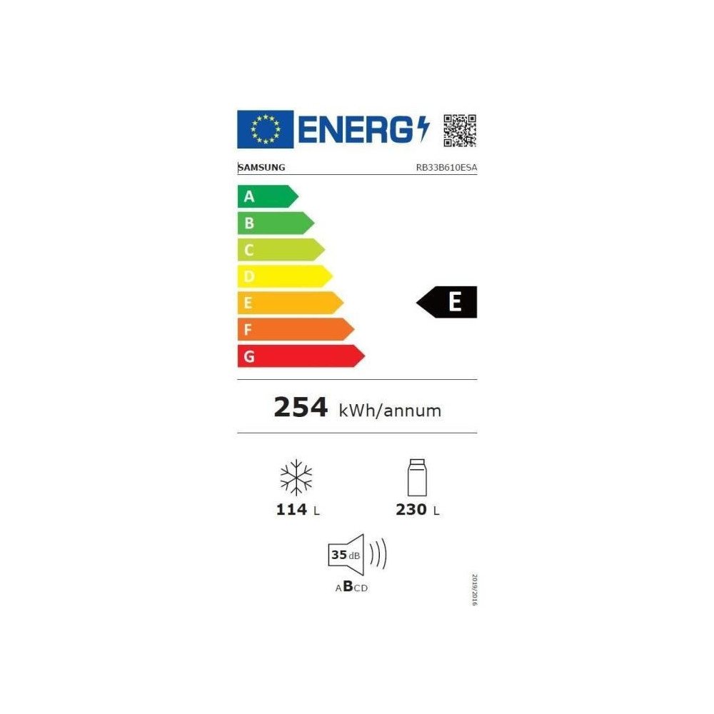 Réfrigérateur combiné - SAMSUNG - RB33B610ESA - No Frost - 344 L - Classe E - 59,5 x 65,8 x 185,3 cm - Gris métal