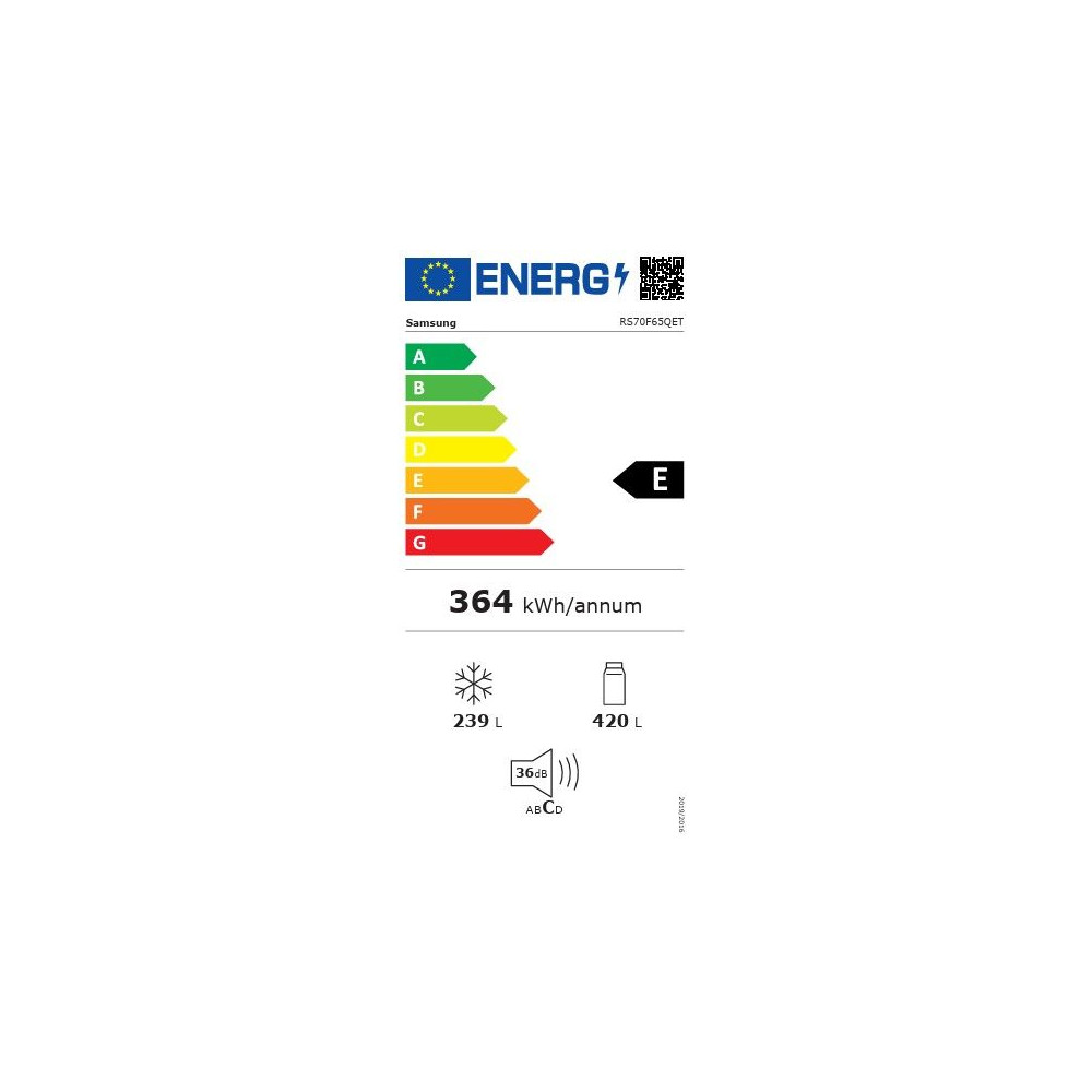 Réfrigérateur américain - SAMSUNG - RS70F65QET - 2 portes - 659 L - Classe E - Platinum Inox