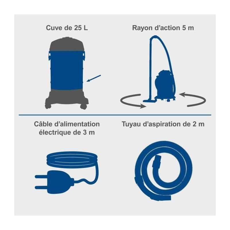 Aspirateur eau et poussiere VC25 - 1200W - Cuve inox 25L - SCHEPPACH