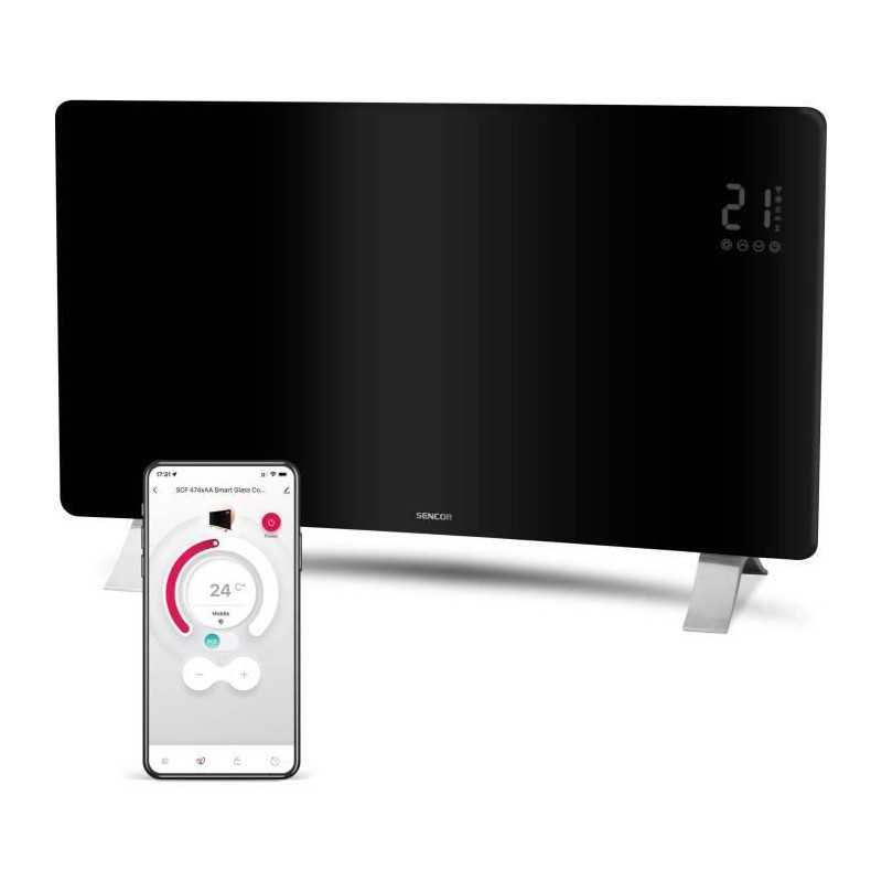 Radiateur intelligent Wi-Fi en verre - SENCOR - SCF 4741BK - 2400 W - 2 niveaux - Thermostat - Noir
