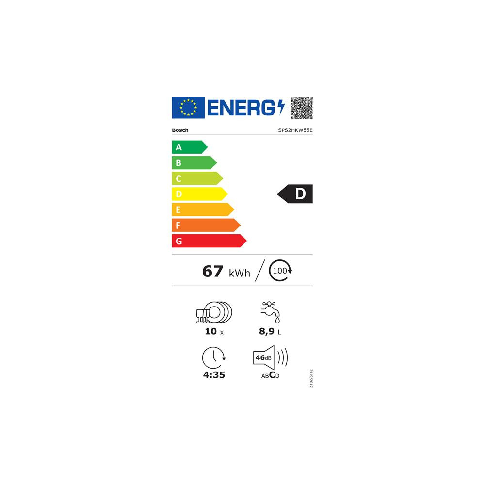 Lave-vaisselle pose-libre 45 cm, SER2, Classe énergie D, Home Connect, BOSCH - SPS2HKW55E