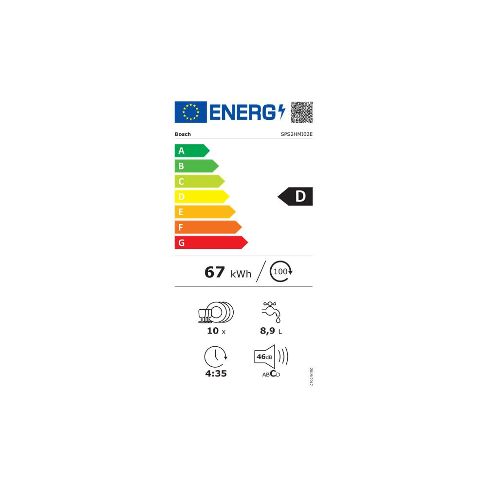 Lave-vaisselle pose-libre 45 cm, SER2, Classe énergie D, Home Connect, BOSCH - SPS2HMI02E