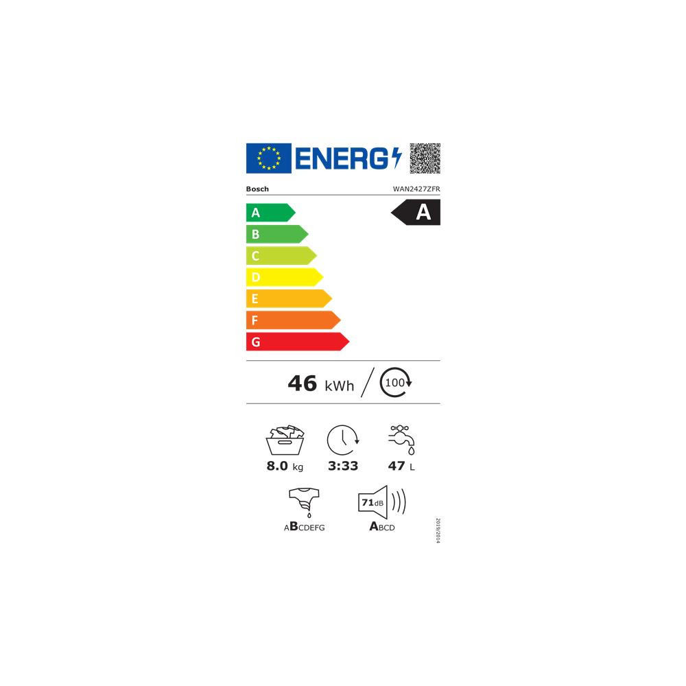 Lave-linge, SER4, Classe énergie A, 8,0 kg, 1.200 r/min, Iron Assist, A BOSCH - WAN2427ZFR