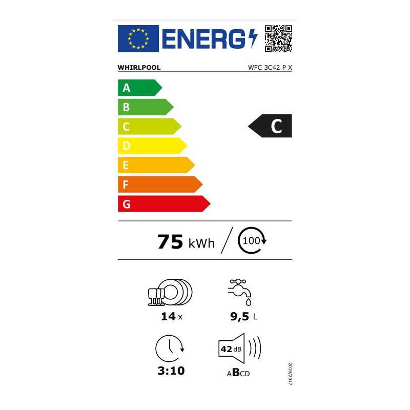 Lave-vaisselle pose libre WHIRLPOOL 14 Couverts 60cm D, WFC3C42PX