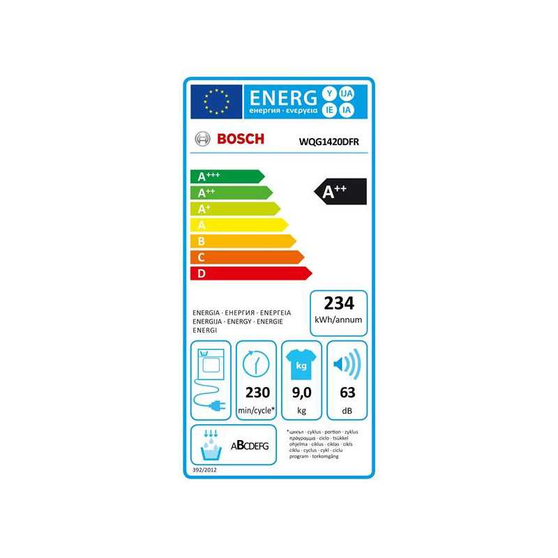 Sèche-linge pompe à chaleur, SER6, Classe énergie A++, 9,0 kg, Easy Cle BOSCH - WQG1420DFR
